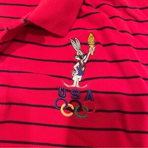 Rare Vintage Disney X Olympics USA Bugs Bunny Golf Shirt / 90’s Red Striped